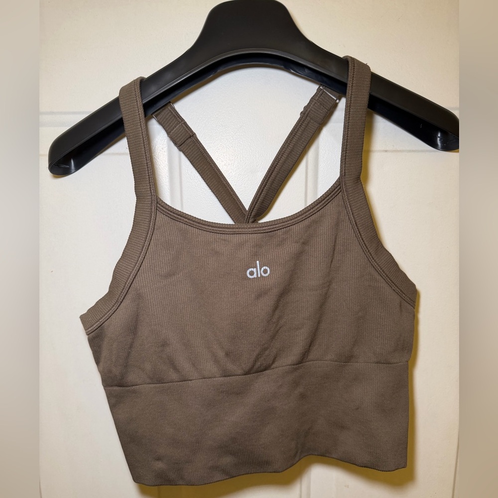 Alo Seamless Ribbed Favorite Bra Tank - Olive brown